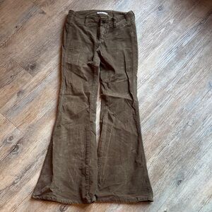 Free People Extra Flare Olive Green Corduroy Pants